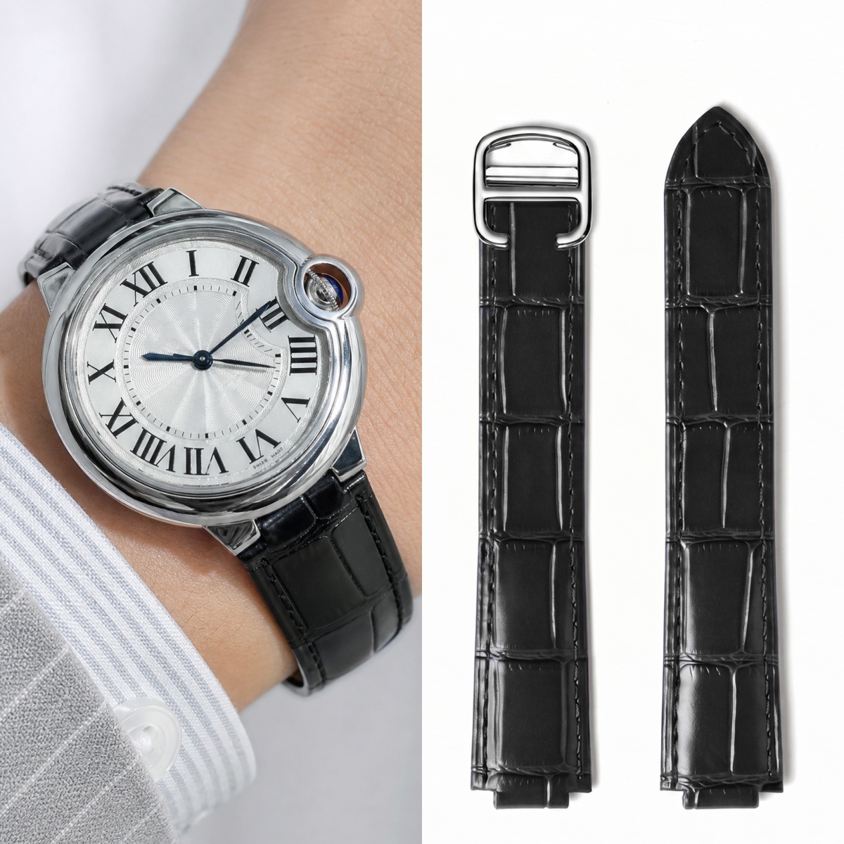 Cartier Watch Ballon Bleu - Pulseira de couro com ponta convexa
