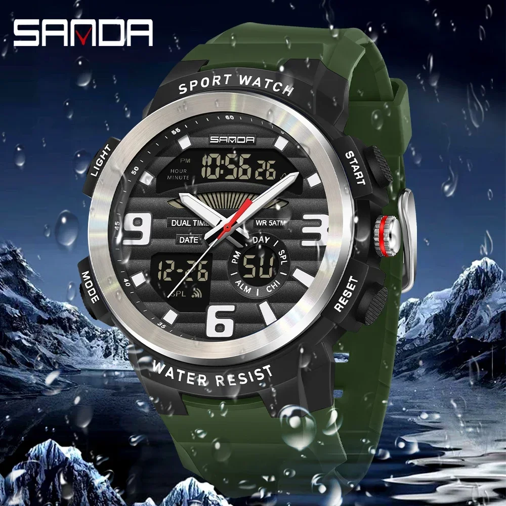 Rubber Strap Diver - Relógio Multifuncional Masculino SANDA com Duplo