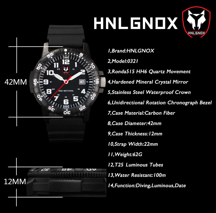 Hnlgnox-Relógio de pulso mascu - Rubber Strap Diver avaliação e preço